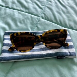 J. Crew Cat Eye Tortoiseshell Sunglasses with Striped Denim Case